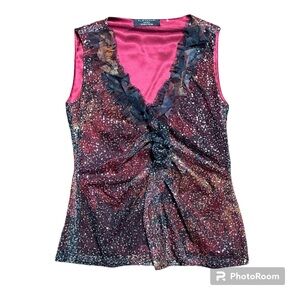 Beaded Sheer Overlay sequin tank top with ruffle detail #y2k #glam
